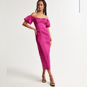 Taffeta Off the Shoulder Midi Dress